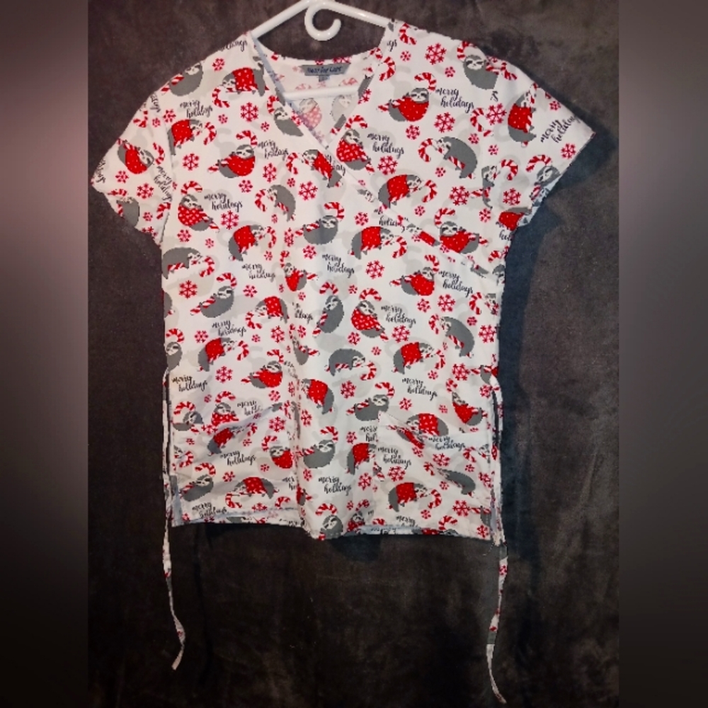 Women Sloth Holiday Scrub top